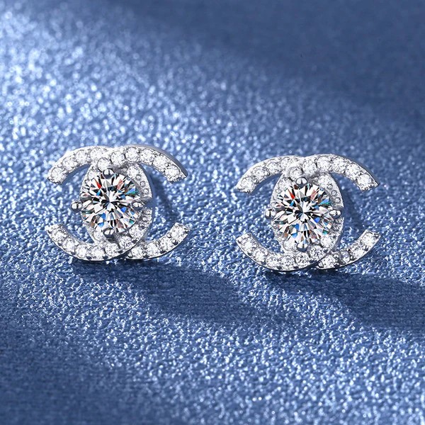 Round Moissanite Diamond Sterling Silver Stud Halo Diamond Earring